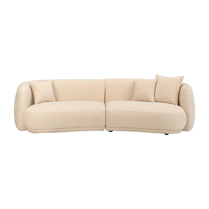 Contemporary Neutral Upholstered Four Seat Sofa with Curved Low Profile