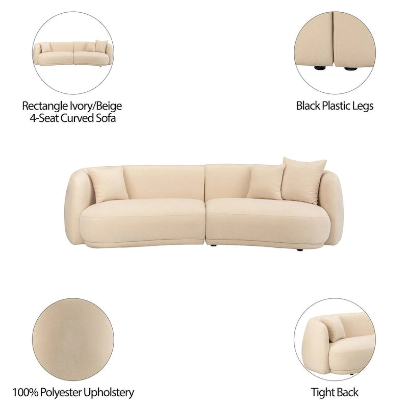 Contemporary Neutral Upholstered Four Seat Sofa with Curved Low Profile