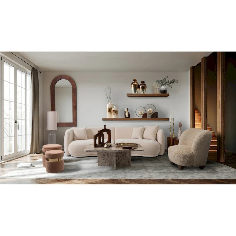 Contemporary Neutral Upholstered Four Seat Sofa with Curved Low Profile