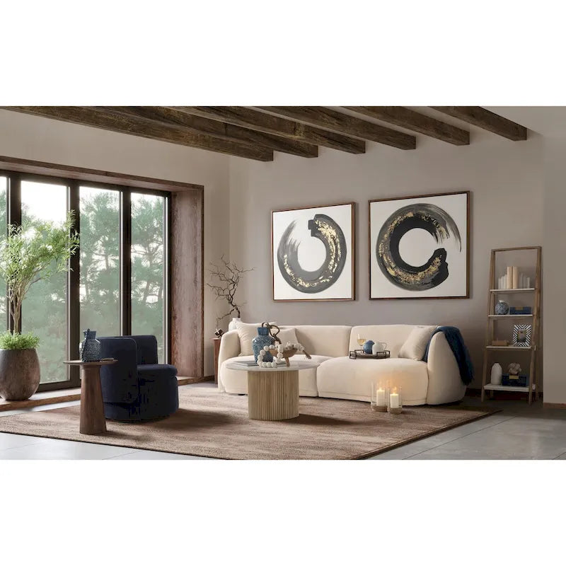 Contemporary Neutral Upholstered Four Seat Sofa with Curved Low Profile
