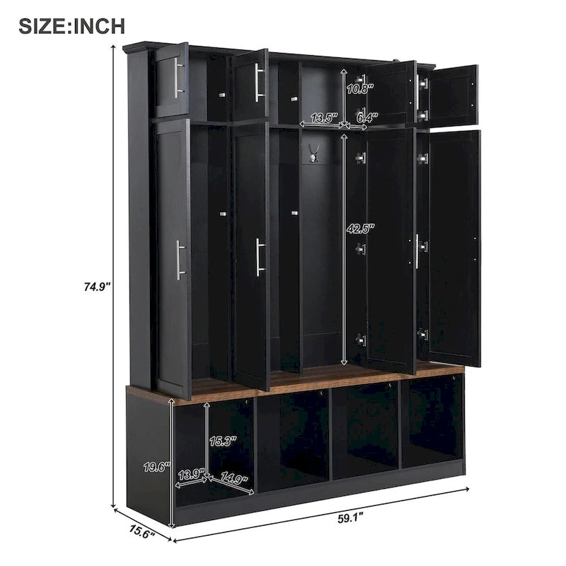Klassische Garderobe für den Eingangsbereich mit Kassettentüren und Sitzbank in Holzoptik