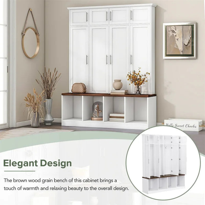 Klassische Garderobe für den Eingangsbereich mit Kassettentüren und Sitzbank in Holzoptik