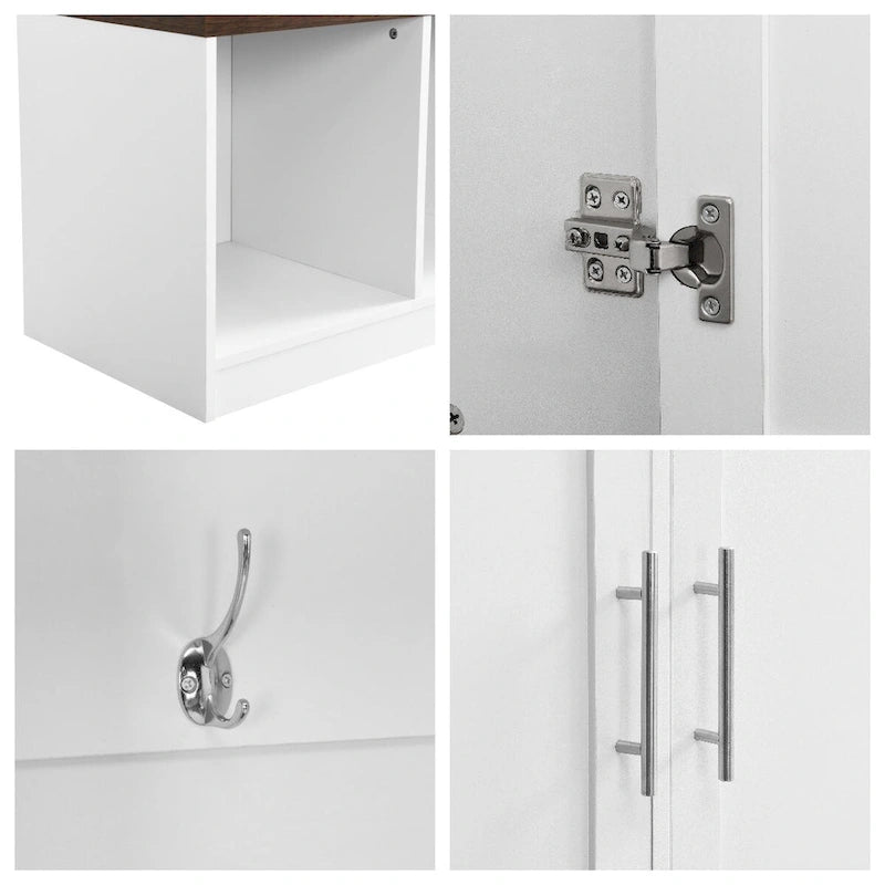 Klassische Garderobe für den Eingangsbereich mit Kassettentüren und Sitzbank in Holzoptik