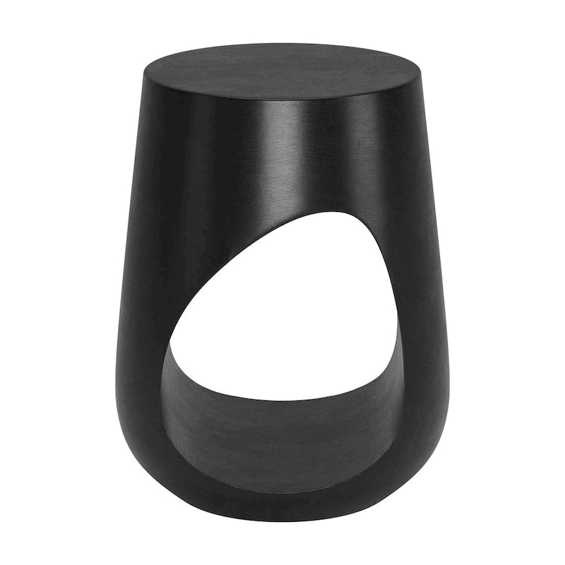 Black Mango Wood Sculptural Round Side Table with Open Base