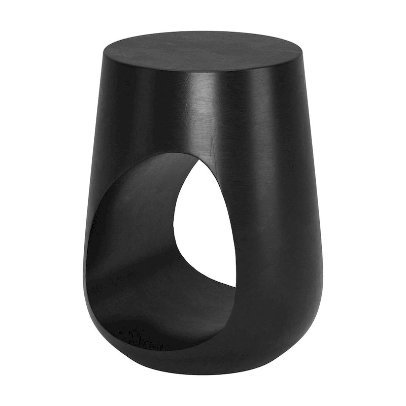 Black Mango Wood Sculptural Round Side Table with Open Base