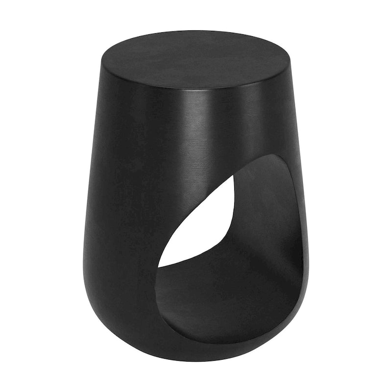 Black Mango Wood Sculptural Round Side Table with Open Base