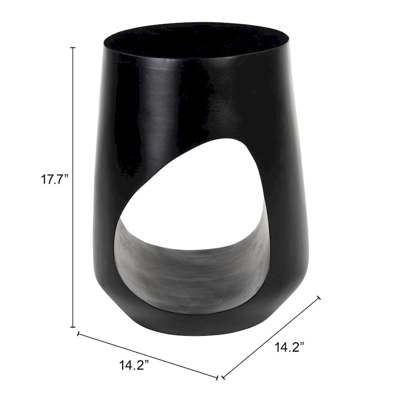 Black Mango Wood Sculptural Round Side Table with Open Base