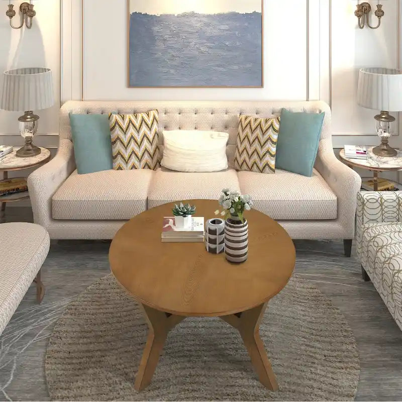 Mid Century Farmhouse Circle Wooden Coffee Tables