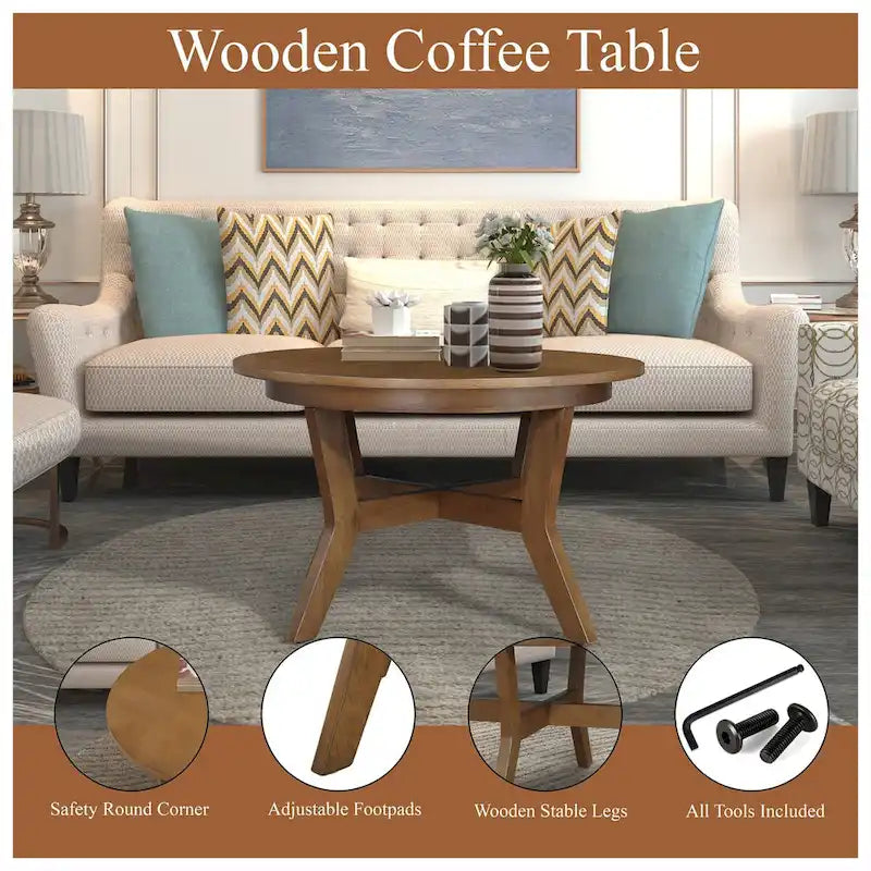 Mid Century Farmhouse Circle Wooden Coffee Tables