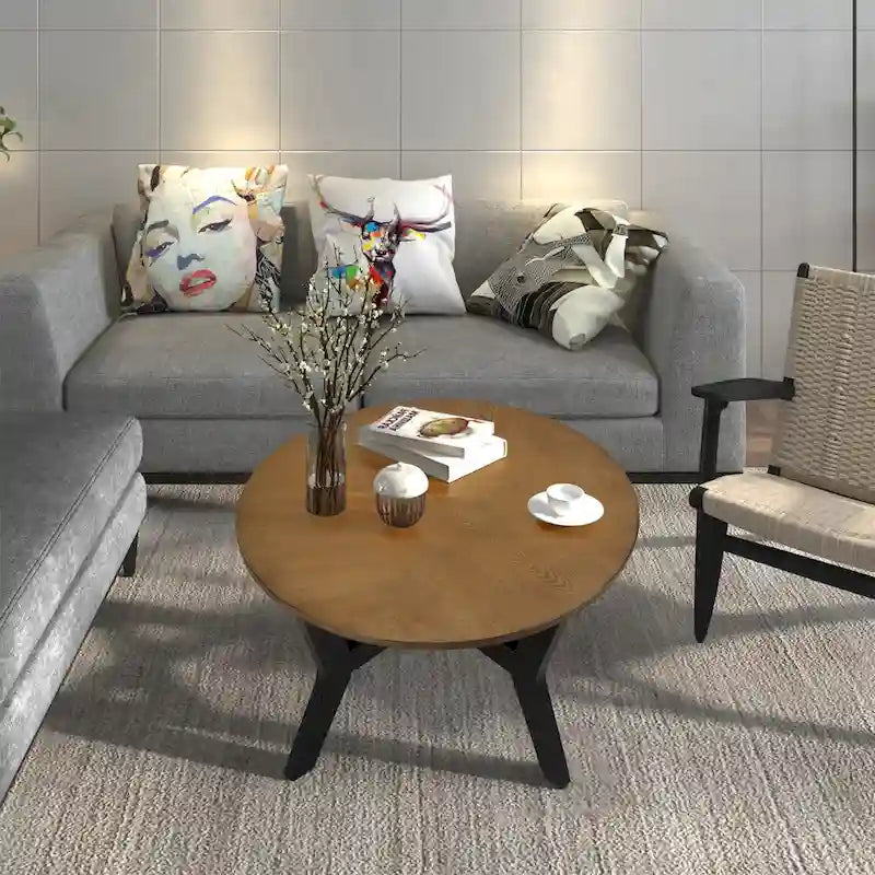 Mid Century Farmhouse Circle Wooden Coffee Tables