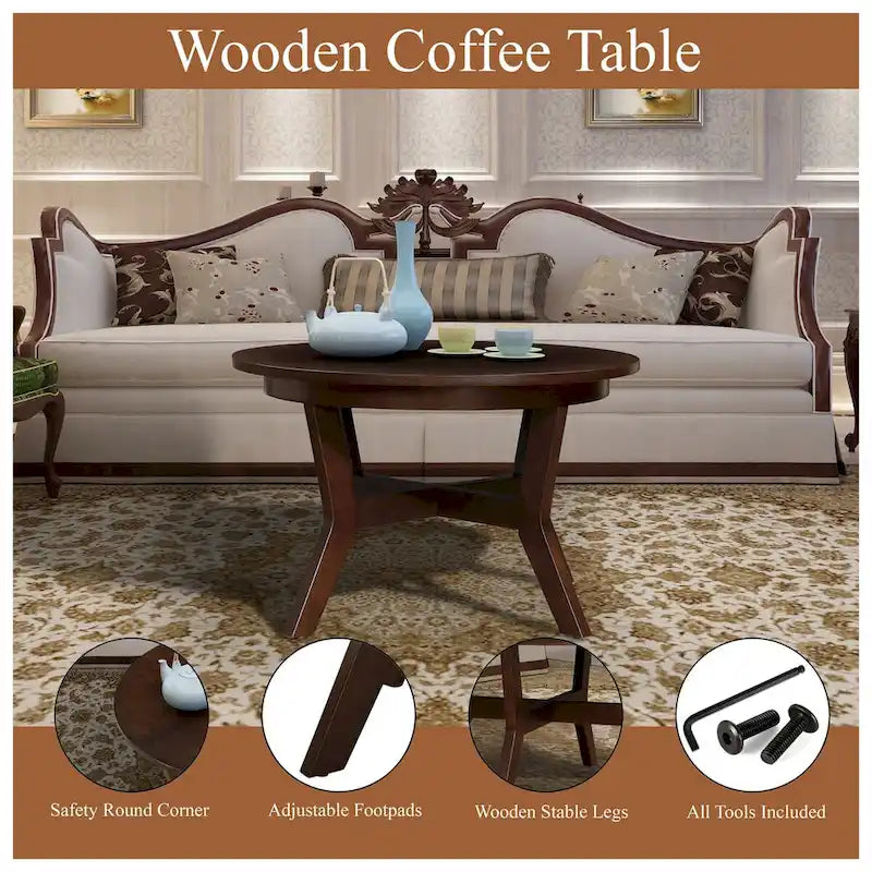 Mid Century Farmhouse Circle Wooden Coffee Tables