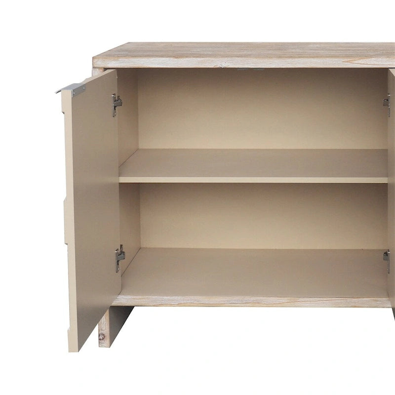 Buffet-Sideboard im Landhausstil aus naturfarben gewaschenem Holz mit vier Türen und geometrischem Muster
