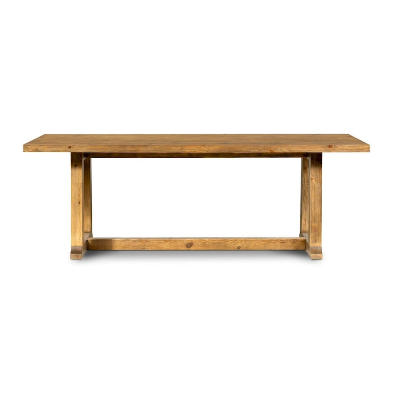 Warm Honey Brown Solid Pine Rectangular Rustic Trestle Dining Table