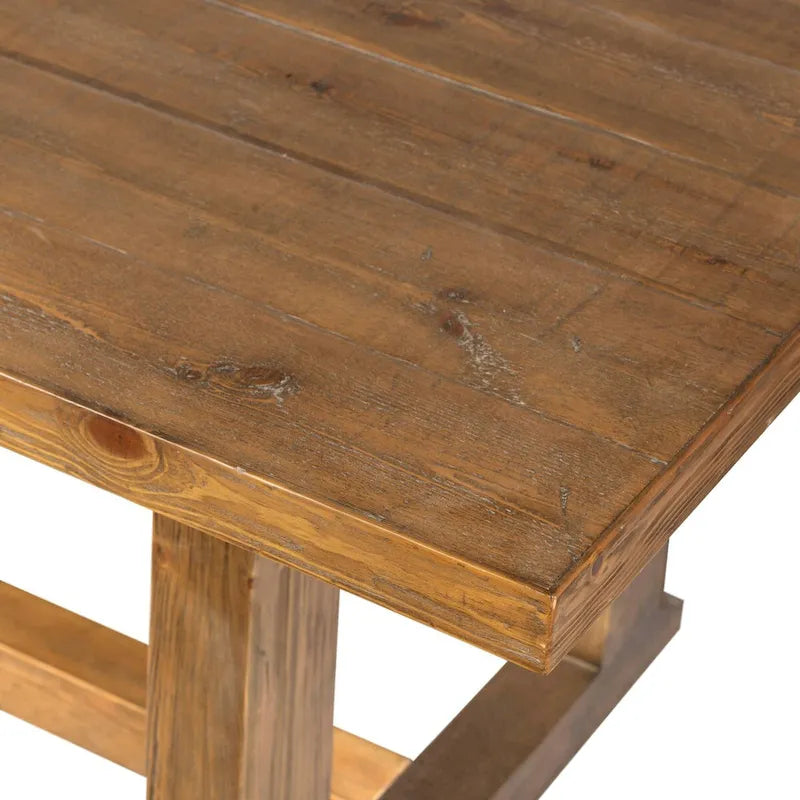 Warm Honey Brown Solid Pine Rectangular Rustic Trestle Dining Table