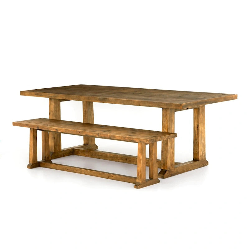 Warm Honey Brown Solid Pine Rectangular Rustic Trestle Dining Table