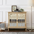 Wood Accent Storage Cabinet with Mirrored Doors and Brass Handles