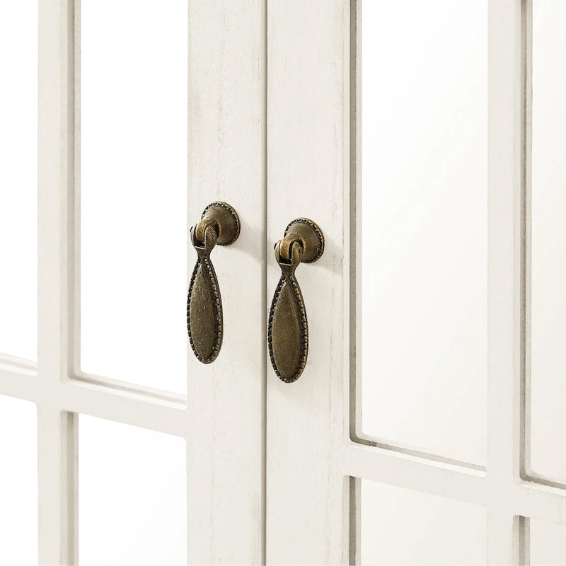 Wood Accent Storage Cabinet with Mirrored Doors and Brass Handles