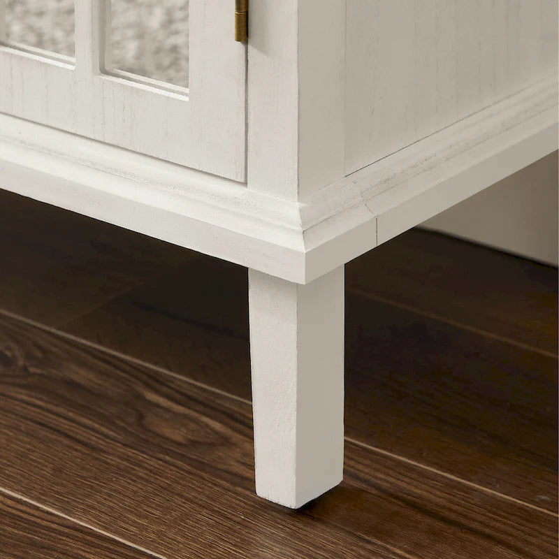 Wood Accent Storage Cabinet with Mirrored Doors and Brass Handles