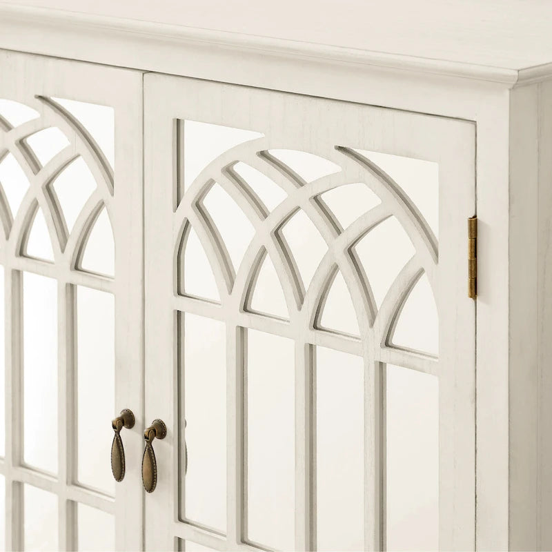 Wood Accent Storage Cabinet with Mirrored Doors and Brass Handles