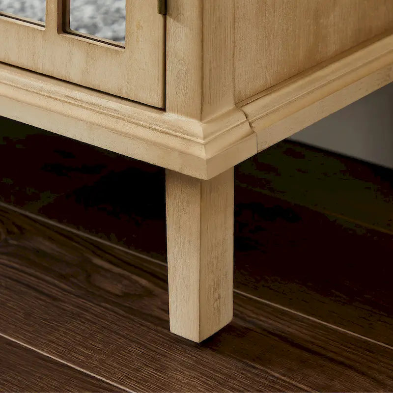 Wood Accent Storage Cabinet with Mirrored Doors and Brass Handles