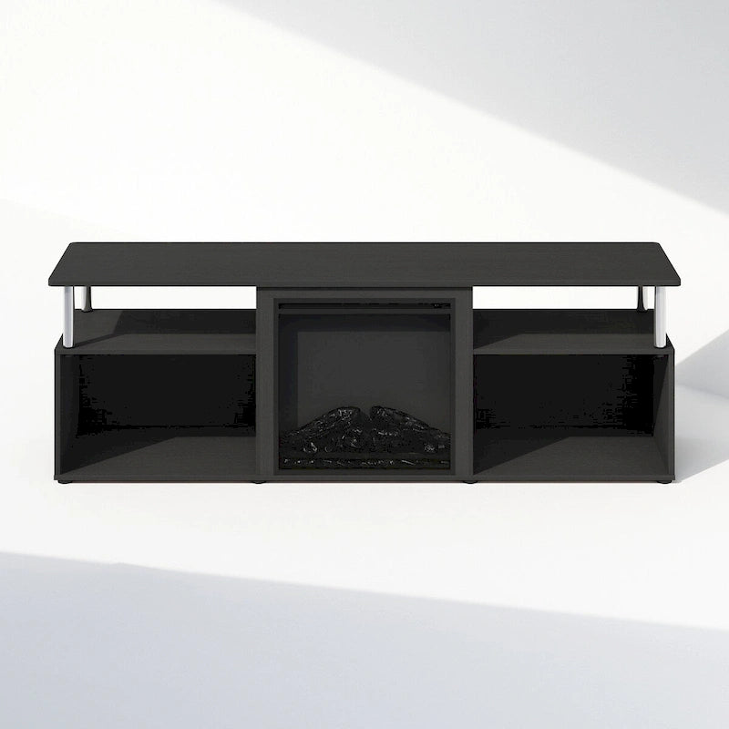 Modern Dark Brown No-Heat Electric Fireplace TV Stand with Storage
