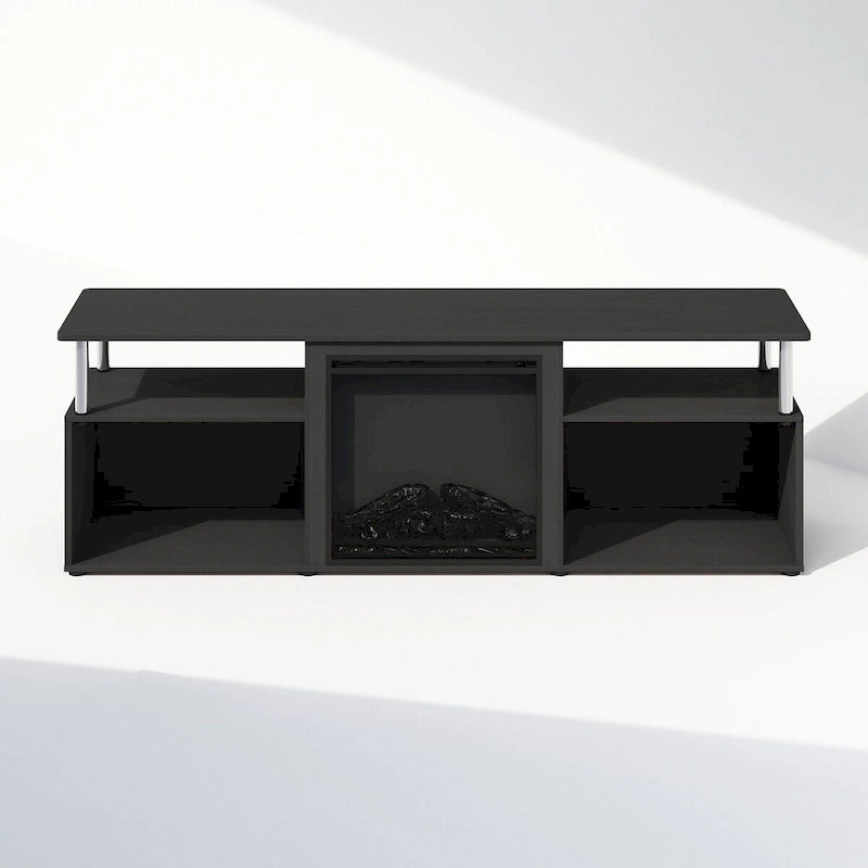 Modern Dark Brown No-Heat Electric Fireplace TV Stand with Storage