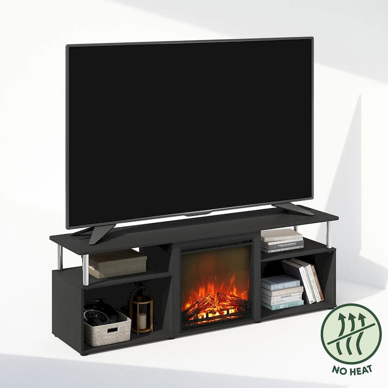 Modern Dark Brown No-Heat Electric Fireplace TV Stand with Storage