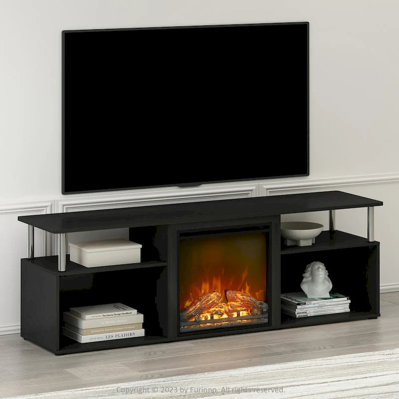 Modern Dark Brown No-Heat Electric Fireplace TV Stand with Storage