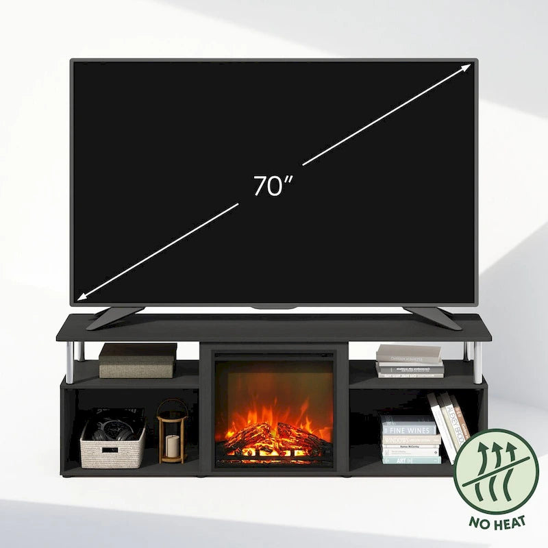 Modern Dark Brown No-Heat Electric Fireplace TV Stand with Storage