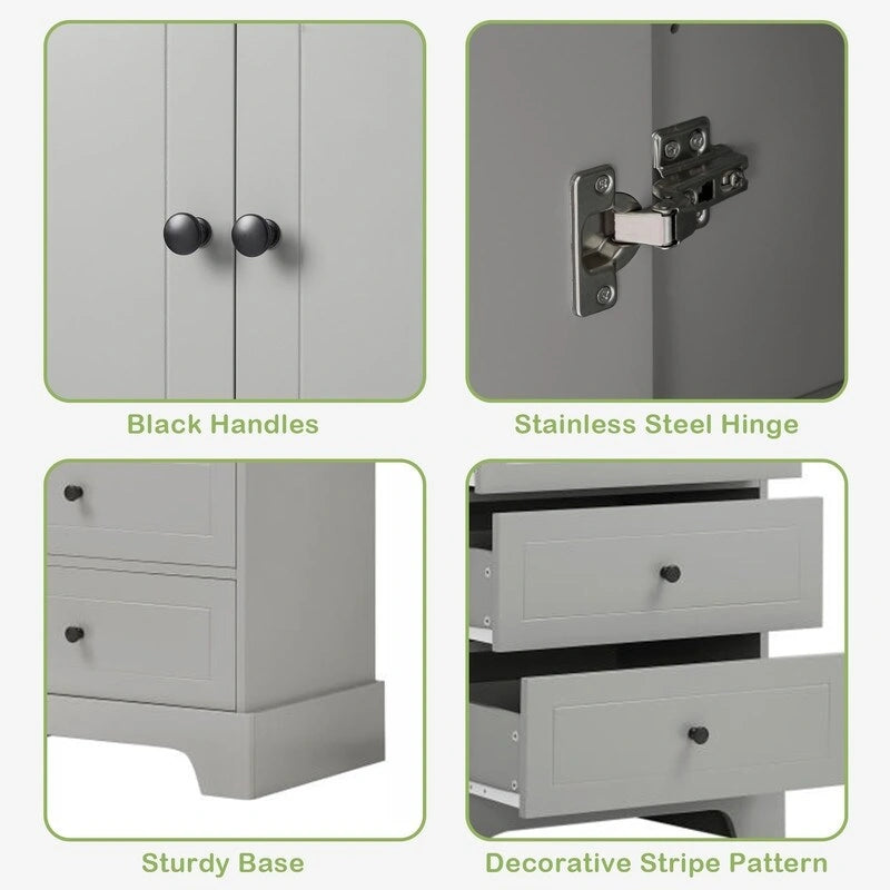 Freestanding Bathroom Linen Cabinet with Paneled Doors and Four Drawers