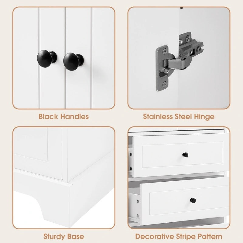 Freestanding Bathroom Linen Cabinet with Paneled Doors and Four Drawers