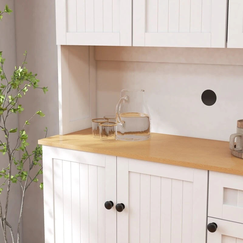 71 Kitchen Pantry Storage Cabinet with Adjustable Shelves, 6 Doors and 1 Drawer
