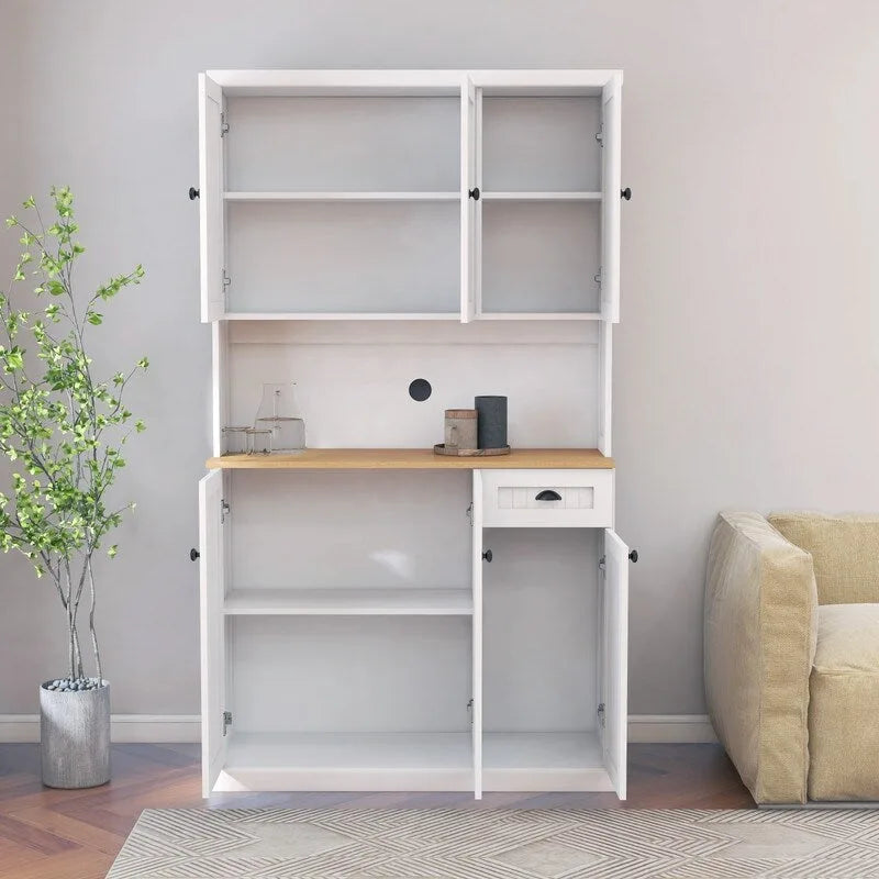 71 Kitchen Pantry Storage Cabinet with Adjustable Shelves, 6 Doors and 1 Drawer